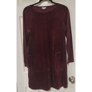 J. Jill Pure Jill Huckleberry Purple Velvet Velour Shift Dress SZ Small Pockets